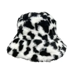 Yucka Fluffy Bucket Hat Faux Fur Koeienprint