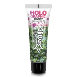 Holographic Chunky Glitter Face & Body Gel – Green Envy