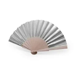 Handwaaier Hout/polyester Zilver