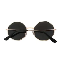 Ronde Hoeken Zonnebril Goud | Zwarte Lenzen -Festival Supply Winkel Ronde hoeken zonnebril zwart goud achter