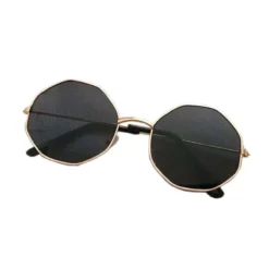Ronde Hoeken Zonnebril Goud | Zwarte Lenzen -Festival Supply Winkel Ronde hoeken zonnebril zwart goud zijkant